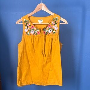 J. Crew Yellow Floral Embroidered Tank Top